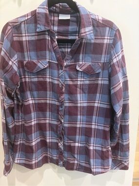 Columbia Plaid Button-Up Flannel Shirt in Lavender and Maroon